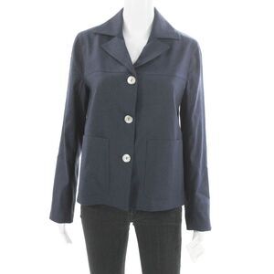 Estelle & Finn Womens Basic Jacket Blue Linen Button Long Sleeve Size 0